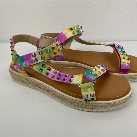 New Gianni Bini Rainbow Studded Platform Espadrille Sandals Ankle Straps Size 9M - Picture 1 of 14